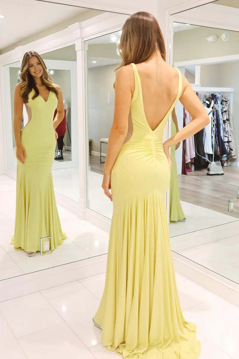 Mermaid Charming V Neck Daffodil Satin Prom Dress